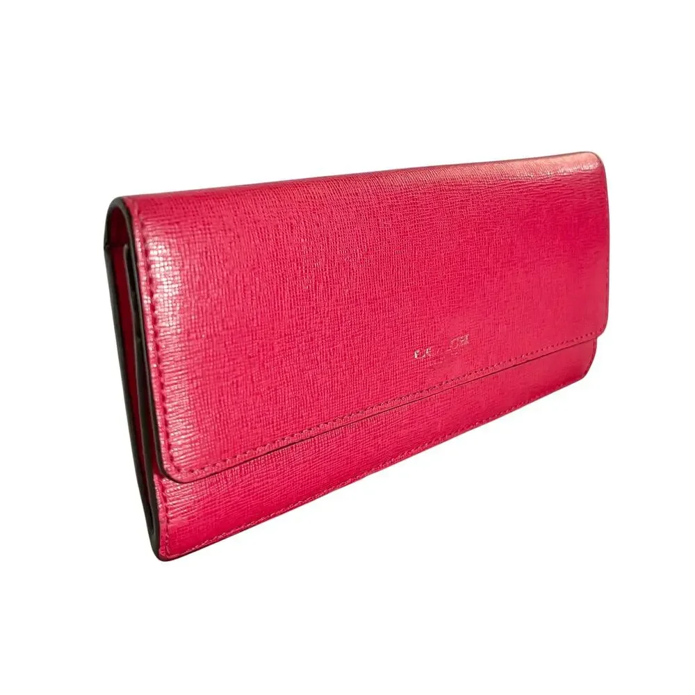 Coach Scarlet Pink Saffiano Leather Slim Soft Wallet #F49350